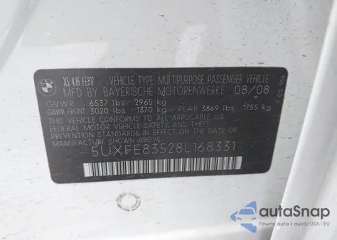 2008 BMW X5 4.8I z USA, uszkodzony, nr VIN 5UXFE83528L168331